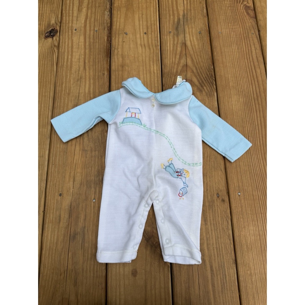 Vintage Tiny Tots Original Embroidered Boys  One Piece Outfit 3M